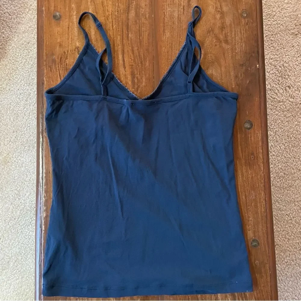 Oui Women’s Blue Tank Top/ Camisole V Neck Lace Sheer Back Size 6